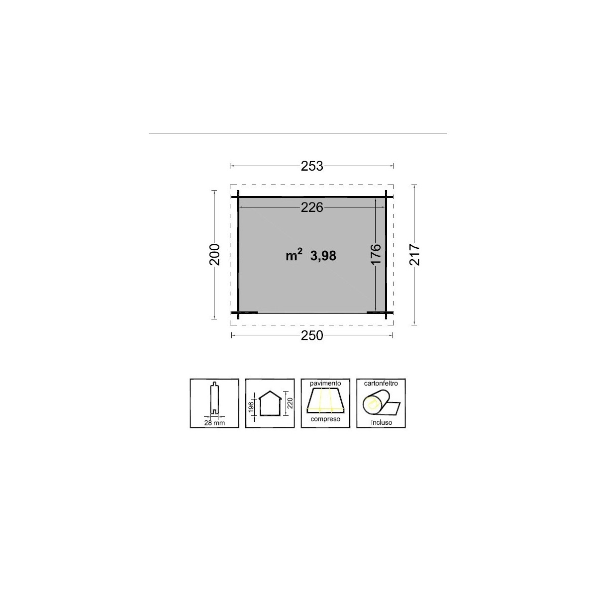 Casetta da giardino in legno Nina 250x200